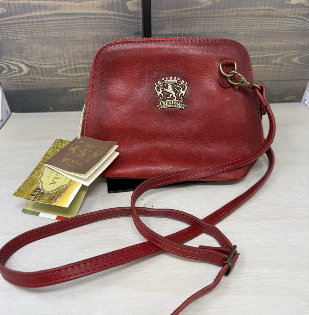 Pratesi Firenze Red Leather Crossbody Purse Handbag Made In Italy New